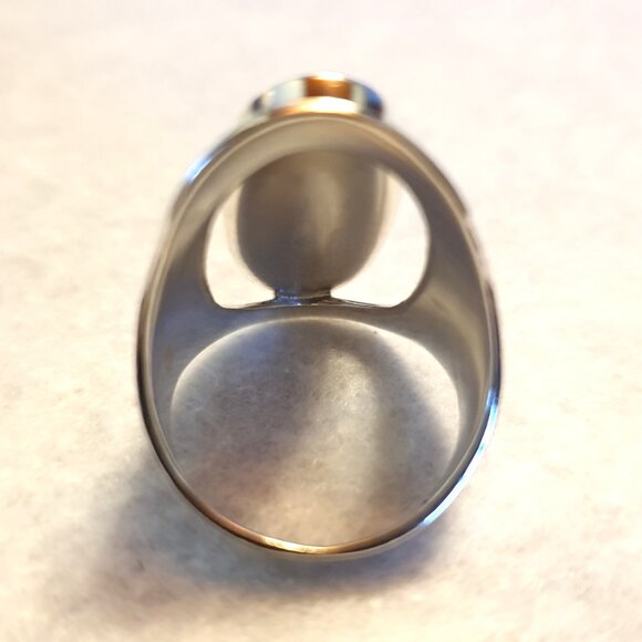 Chunky Vintage 925 Sterling Silver Oval Abalone Shell Inlay Statement Ring - Picture 8 of 14